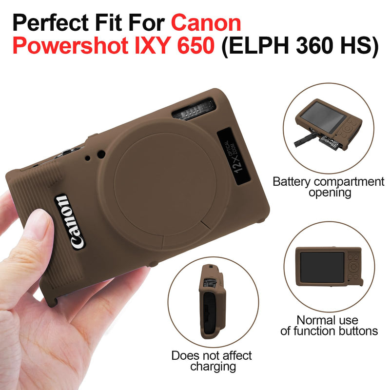 [AUSTRALIA] - Easy Hood Case for Canon PowerShot IXY 650/ELPH 360 Camera, Soft Silicone Camera Cover with Removable Lens Cap, Slim Fit Anti-Scratch Carrying Protective Case Camera Body Skin Sleeve(Brown) Brown 