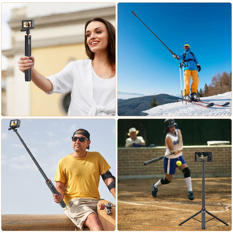 UURig TP21 54inch Telescopic Selfie Stick Long with Tripod, Waterproof Hand Grip, for Insta360 GoPro Hero 10 9 8 7 6 5 4 3 2, Fusion, Max, Session, AKASO, SJCAM, DJI OSMO GoPro A0097