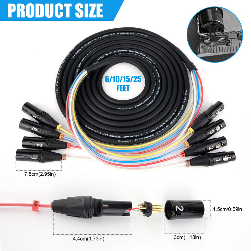 [AUSTRALIA] - Toronce 4 Channel Professional Multi-Media Snake Cable 4 Pairs Male to Female 3 Pin XLR Balanced Audio Extension Cable (10Feet) 4-Channel _10t 
