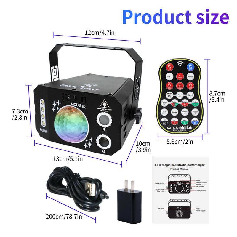 3 in 1 USB Sound Activated Party Light Disco Ball Lights,RGBW 4 Lens Dj Strobe Stage Lighting with Remote Control for Parties Indoor Dance Karaoke KTV Show Club