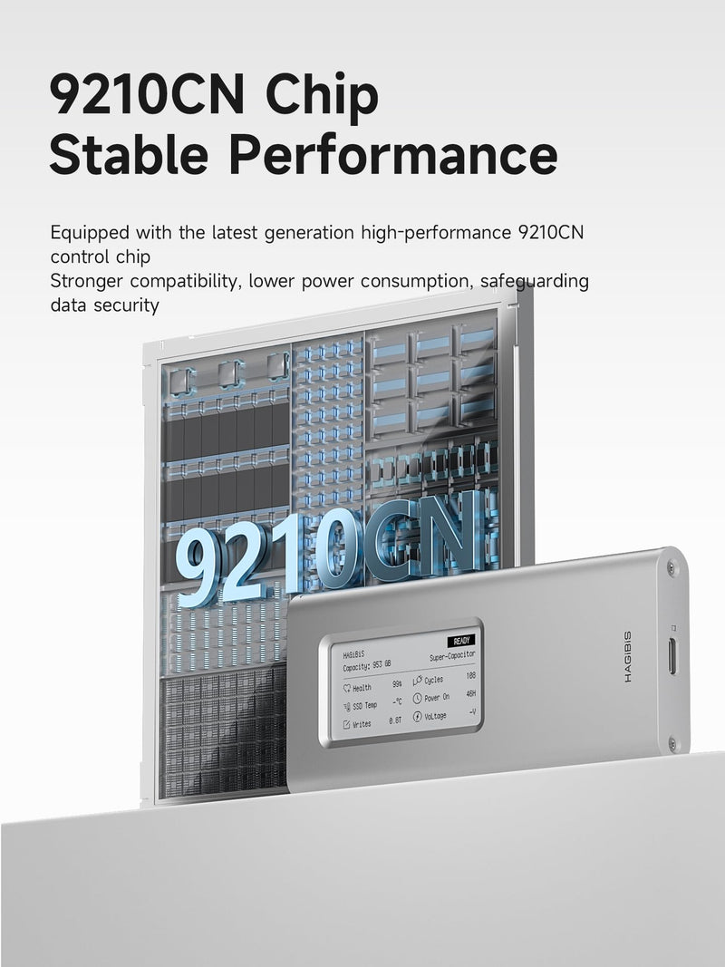 Hagibis SSD Enclosure, E-Ink Display Aluminum 10Gbps M.2 NVMe SSD Case, Ink Screen Super Capacitor USB 3.2 Gen 2 to PCI-E NVMe M and B&M Keys External SSD Enclosure for 2230/2242/2260/2280 SSDs 9210CN