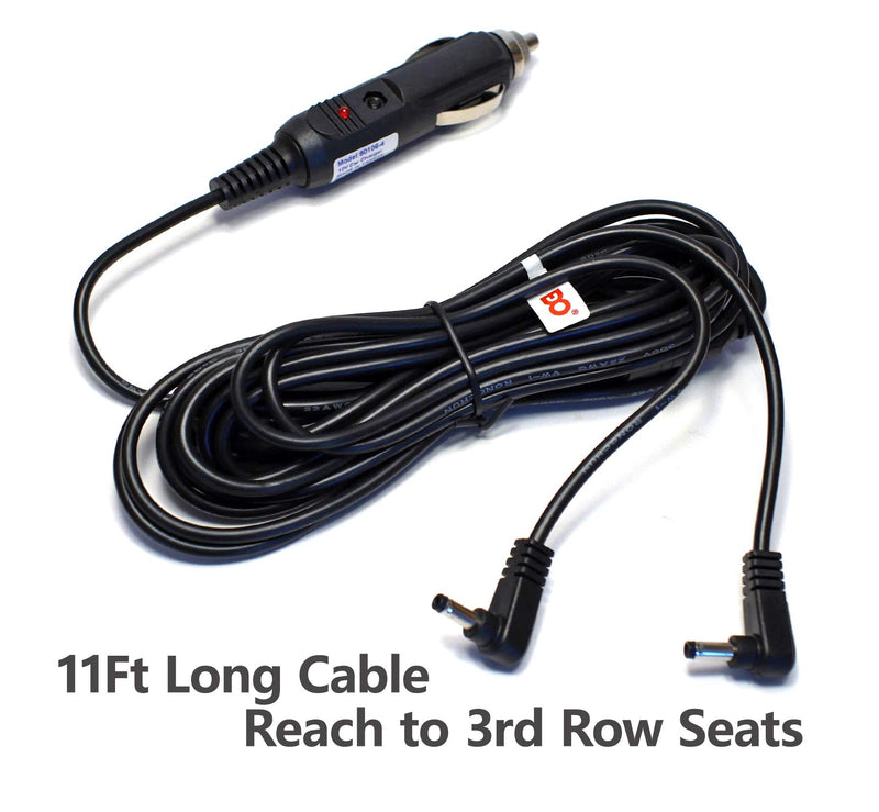 EDO Tech 11' Long Dc Vehicle Adapter Car Charger Power Cord for All Sylvania Insignia 7" 9" 11" Dual Screen Portable DVD Player