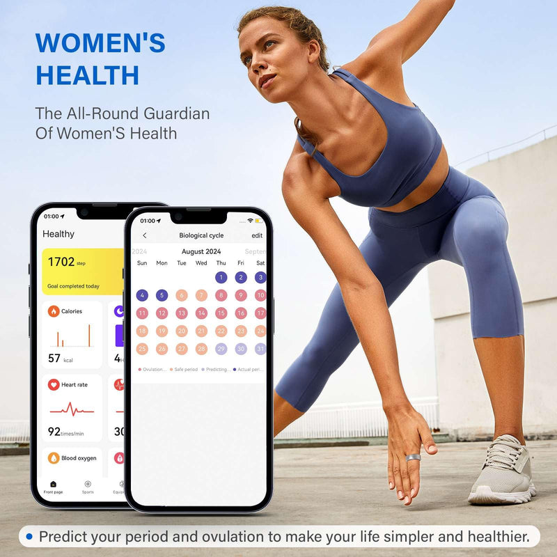 Smart Ring Fitness Tracker Ring for Men and Women - Titanium Material, Menstrual Cycle Tracker, Sleep Heart Rate Blood Oxygen Pressure Activity Steps Calories Tracker, No APP Subscription (Silver 11#)