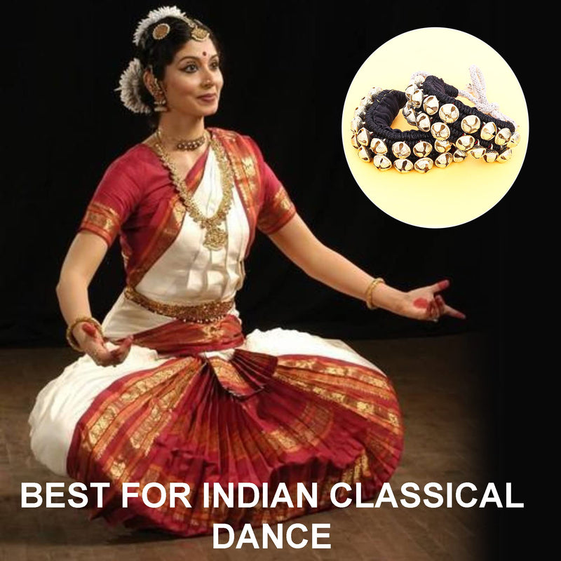 Dancing Bells Anklet Ghungroo with Colored Cushion Pad 2 Line with (20+20) Bells Best For Indian Classical Dance, Indian Style Brass Ankle Bells (BLACK) BLACK