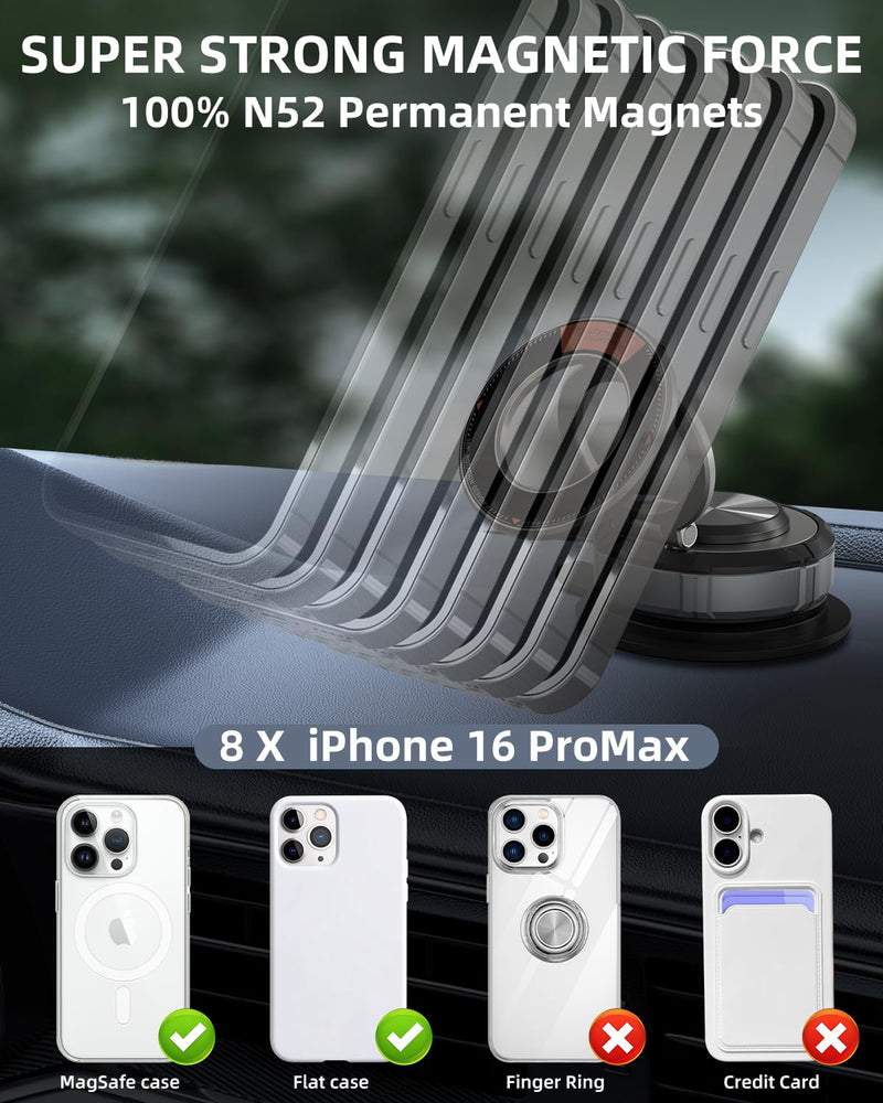 360° Adjustable Vacuum Suction Bracket For MagSafe Car Mount,Zinc Alloy Vacuum Magnetic Phone Holder,Cell Phone Holders For Car/Home/Travel,Suction Car Mount For iPhone 17/16/15/14/13/Android