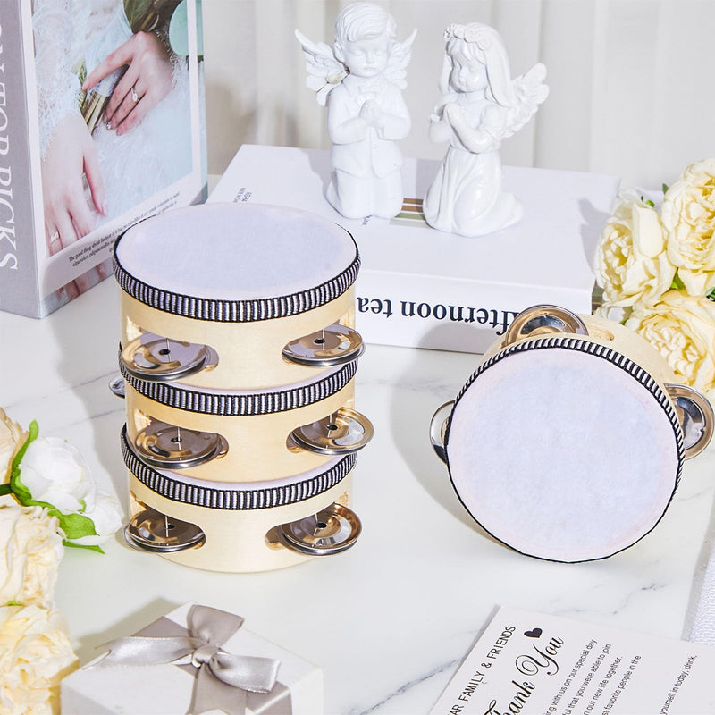 12 Pcs Wedding Tambourine Drum for Adults Hand Held Percussion Gift Wood Metal Jingles Musical Educational Drum Instrument for Church Wedding Party Games(White,4 Inch) 4 Inch White