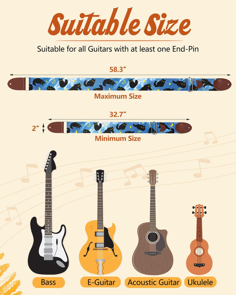 Acoustic Guitar Strap for Ukulele Bass Classical Electric Guitar Correa para Guitarra Adult Size Cool Long Adjustable Blue Cats