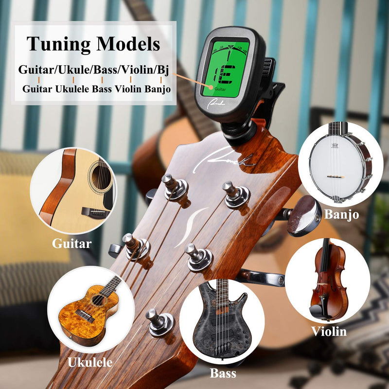 Ranch 5 pcs Guitar Tuner Clip On for Acoustic/Electric Guitar, Ukulele, Violin, Bass, Banjo and Chromatic Tuning Modes Black-5-Pack