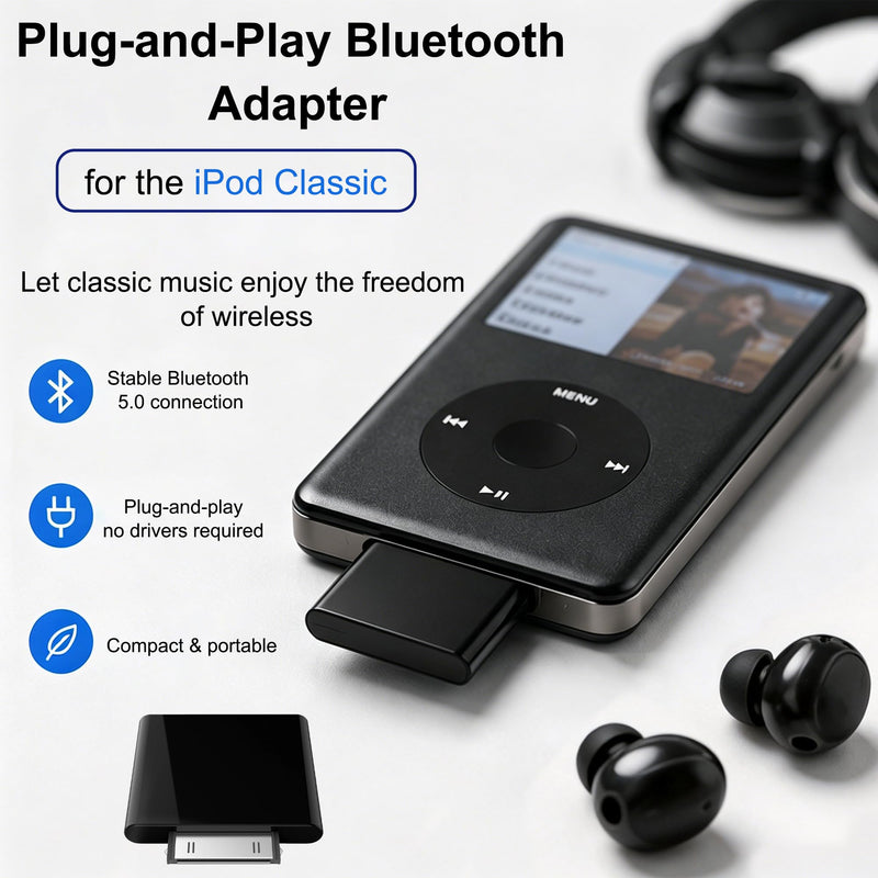 Bluetooth Transmitter for iPod Classic 160GB & iPod Nano,Plug-and-Play Bluetooth Adapter Connector Compatible with AirPods, Bluetooth Earbuds, Headphones and Speakers (Black) Black