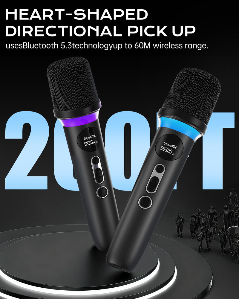 [AUSTRALIA] - Wireless Microphone, One-Touch Mute & Dynamic RGB Lighting, Professional-Grade Dual Handheld Dynamic Microphone, 200-Foot Ultra-Long Range & 40-Hour Battery Life. for Singing and Family Gatherings. Black-Red 