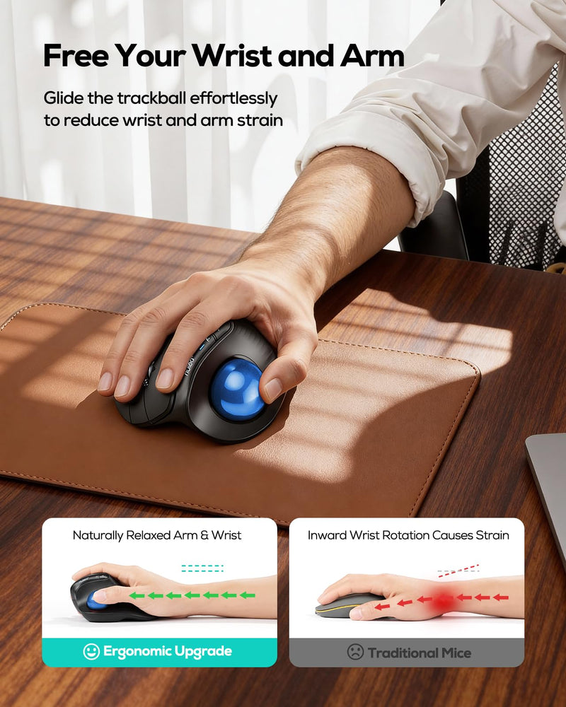 Nulea Wireless Trackball Mouse Ergonomic Vertical Design Thumb Control | Rechargeable mouse with quiet clicks,4 DPI levels,3 device Bluetooth & USB receiver,smooth tracking,compatible with PC-Blue B-Blue