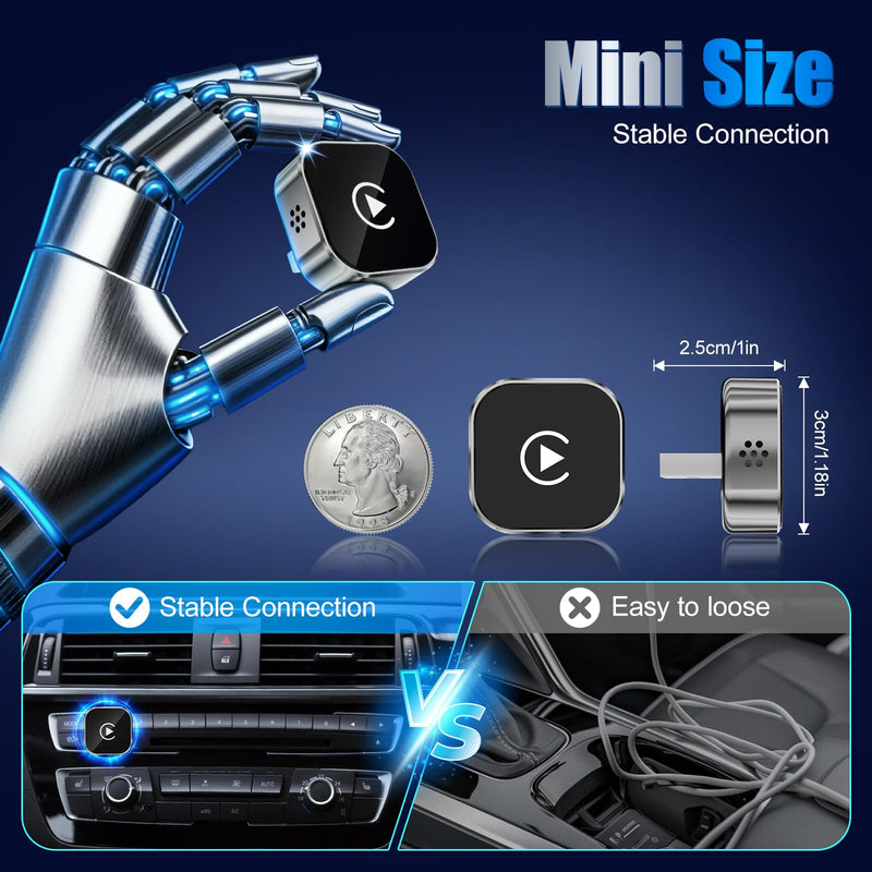 2026 Wireless Car Adapter - Universal Smart Screen Converter, USB-C/Type-C,Plug & Play, Zero Delay Needs Built-in Vehicle System (Silver) Silver