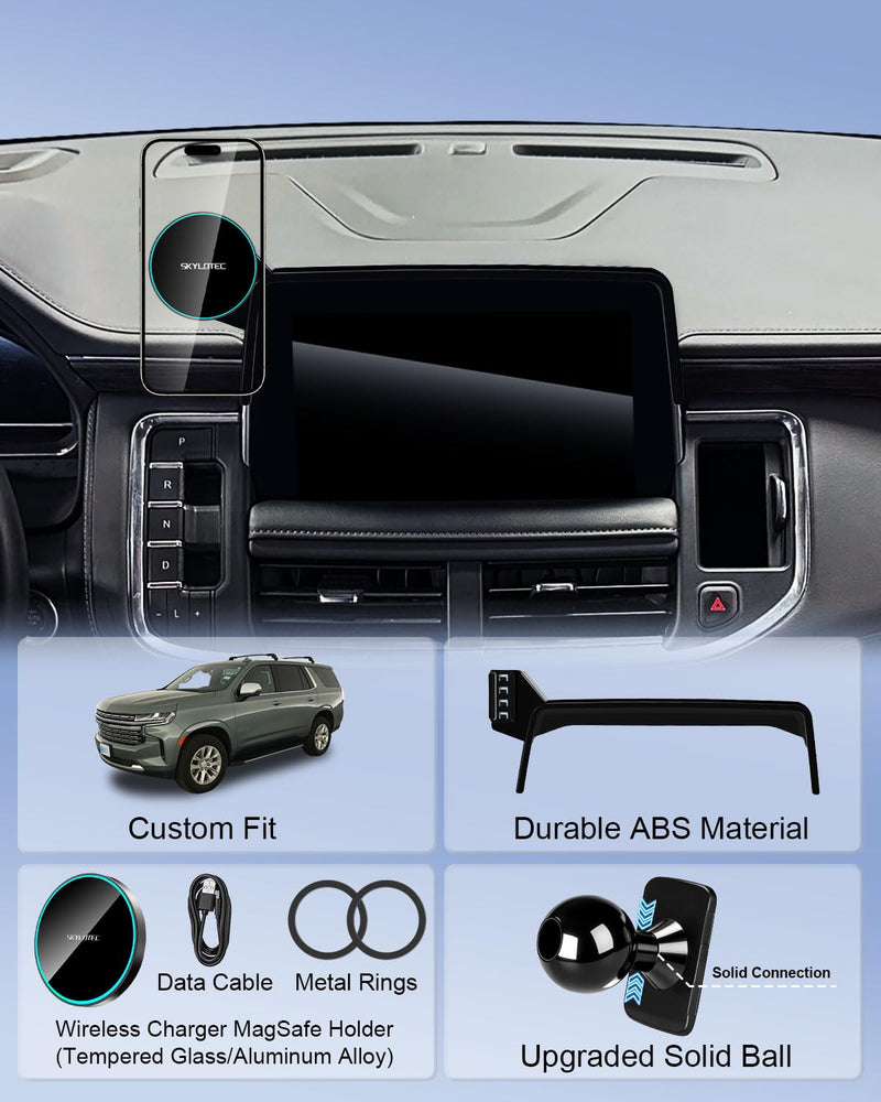 SKYLOTEC Magnetic Charger Phone Mount for Chevy Tahoe/Suburban 2021-2024 | 10.2-Inch Screen, for MagSafe iPhone 15W Wireless Charger Car Cell Phone Mount, for GMC Yukon Screen Accessories Magnetic Wireless Charger Tahoe 2021-2024 (10.2 inch screen)