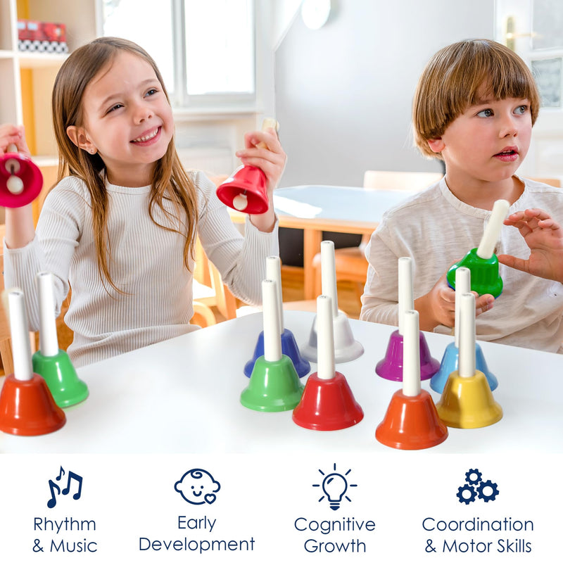 [AUSTRALIA] - MINIARTIS Hand Bells for Kids | Educational Music Toys for Toddlers 8 Notes Colorful Handbells Set | Kids Musical Instrument with 15 Songbook | Great Birthday Gift for Children 
