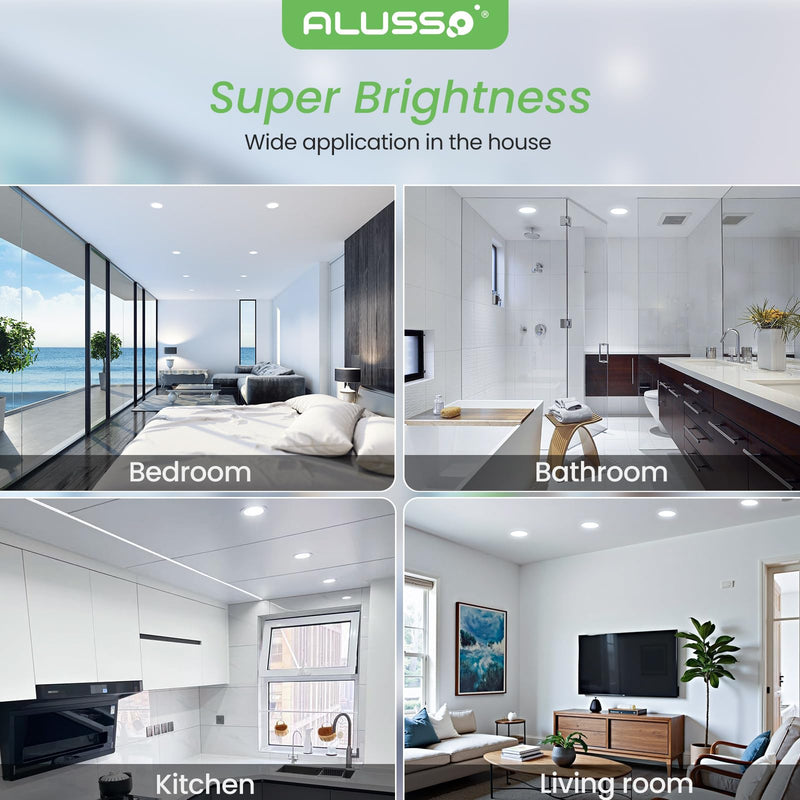 [AUSTRALIA] - ALUSSO LED Recessed Spotlight, 230 V, Flat IP44, 4 W LED Spotlights, 280 LM, Cool White 6500 K Recessed Lights, 30 mm Ultra Flat, Recessed Spot Hole 55-68 mm, Ceiling Spotlights for Bathroom, Kitchen Cool White 6500k, Set of 6 