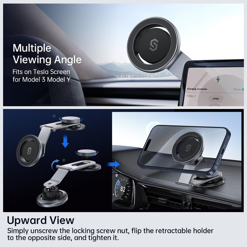 SYNCWIRE Fits MagSafe Car Mount for Universal Dashboard & Tesla Screen, Magnetic Phone Holder for Car, Foldable Aluminum Alloy Arm, Super Stable Car Mount for iPhone 15 Pro Max 14 13 12&All Phones Space Gray