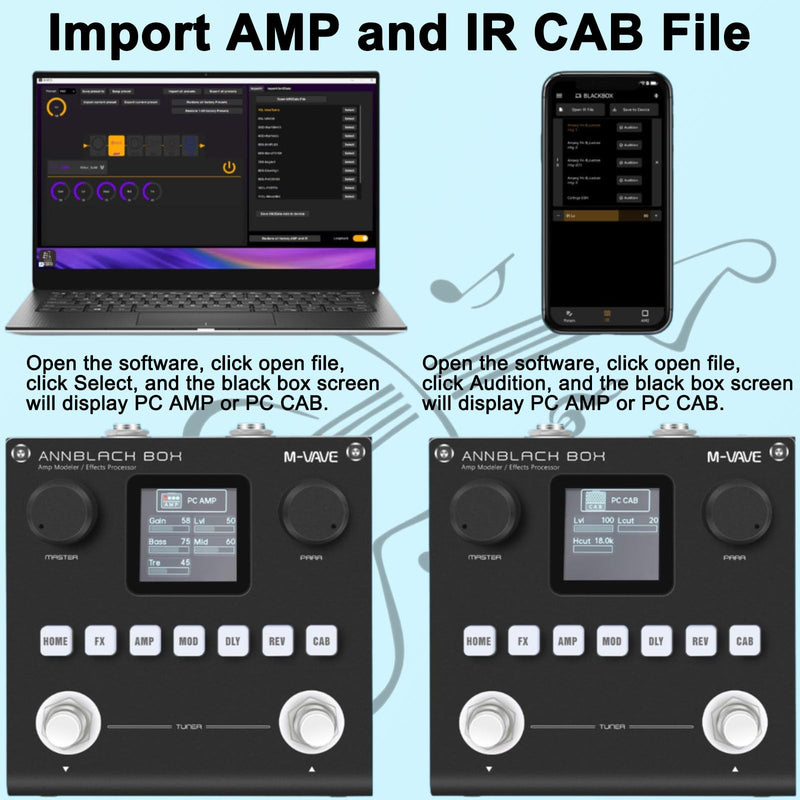 Black Pedal Box Portable Multi-Effects Guitar/Bass Amplifier Modeler with 6 Effects Modules, 80 Editable Presets & Rechargeable Battery
