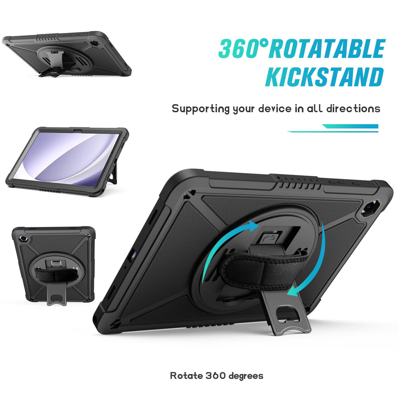 ZtotopCases for Samsung Galaxy Tab A9+ / A9 Plus 11'' 2023 (SM-X210/X216/X218), Shockproof Hard Duty Case with Screen Protector+360 Rotating Hand Strap&Stand+Shoulder Strap for Tab A9+ Tablet, Black A9 11Inch Black
