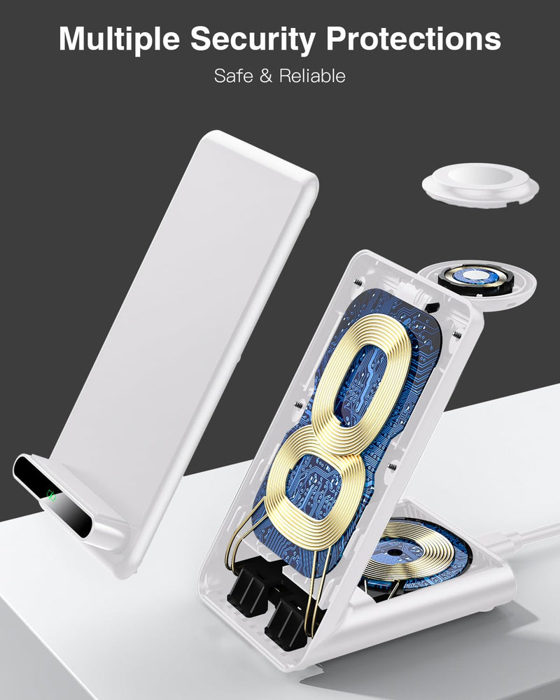 Wireless Charging Station,3 in 1 Wireless Charging Stand Made for Apple Watch Ultra 9 8 7 6 SE 5 4 3,Fast Wireless Charger Made for iPhone 15/Plus/Pro Max/14/13/12/11/X,for AirPods Pro(with Adapter) White
