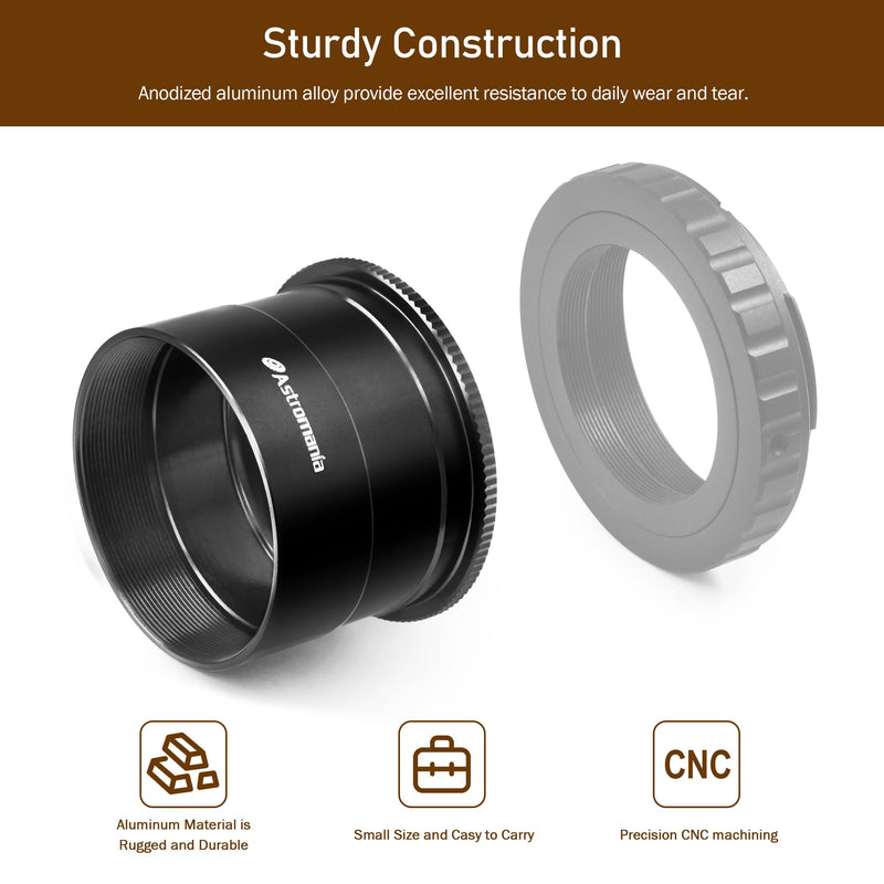 [AUSTRALIA] - Astromania 2 Inch T2 Focal Telescope Camera Adapter Ⅱ for SLR/DSLR Cameras More Convenient with Groove Design to Simply Attach Camera to Telescope, Metal M42 T Mount Astronomy Adapter for Photography 