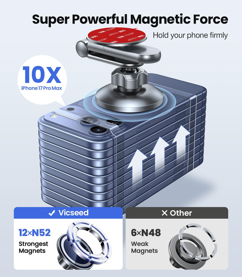 VICSEED Tesla Phone Mount【Strongest Magnet Power】 Foldable Hidden Tesla Phone Holder Fit for All Phones, Tesla Model 3/Y/Cybertruck Accessories, Tesla Model 3 Model Y for MagSafe Car Mount - Blue Deep Blue