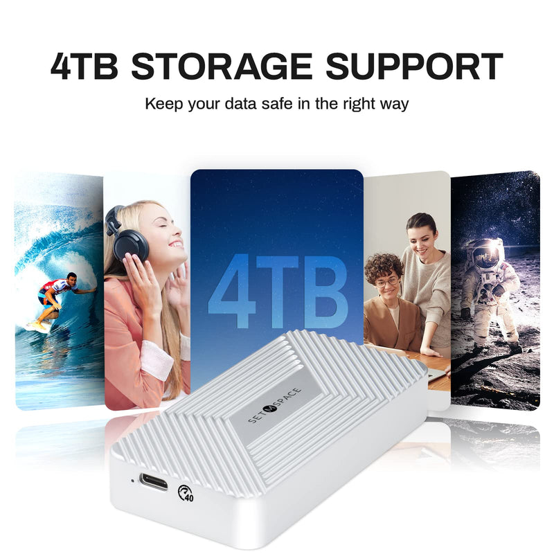 NVMe Enclosure 40Gbps, SETMSPACE M.2 NVME SSD Enclosure USB C Aluminum, Compatible with Thunderbolt 3/4, Support NVME M.2 2280 M-Key, Up to 4TB(Silver) 40 Gbps | NVMe | Silver