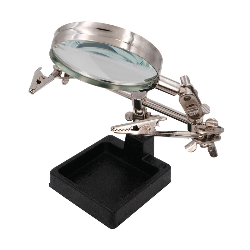 BIGtec Third Hand with Magnifying Glass Helping Hand Precision Mechanics Soldering Aid Soldering Accessories Soldering Tool with Interchangeable Clamps Crocodile Clips