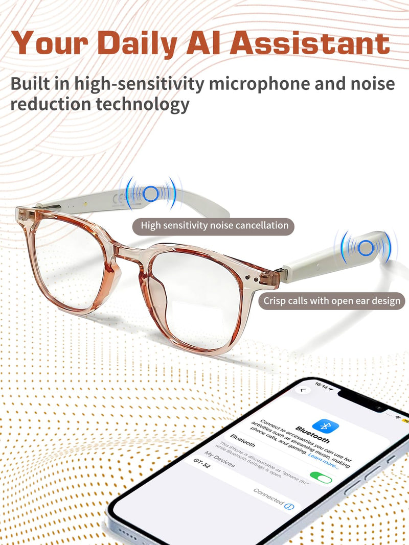 AI Translation Smart Glasses For Women, Color-Changing Lenses | Blue Light Blocking, Touch Control & Voice Assistant For Business, Travel & Meetings Gt52