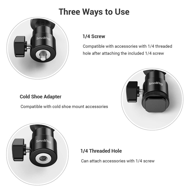 SmallRig 1/4" Camera Hot Shoe Mount, Ballhead Tripod with Additional 1/4" Screw, 2pcs Pack - 2059 2 Pack