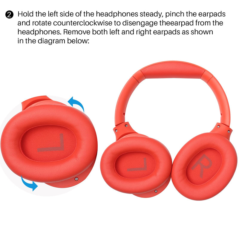 TOZO HT2 Hybrid Active Noise Cancelling Headphones, Wireless Over Ear Bluetooth Headphones, + HT2 Replacement Ear Pads