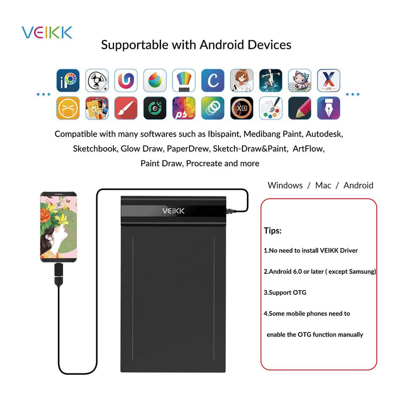 Drawting Tablets VEIKK S640 Computer Graphics Tablets, Ultra Thin and Pocket Pen Tablet 8192 Levels Digital Drawing Pad for Computer on Linux /Windows /Mac OS /Android, OSU Gaming Pad
