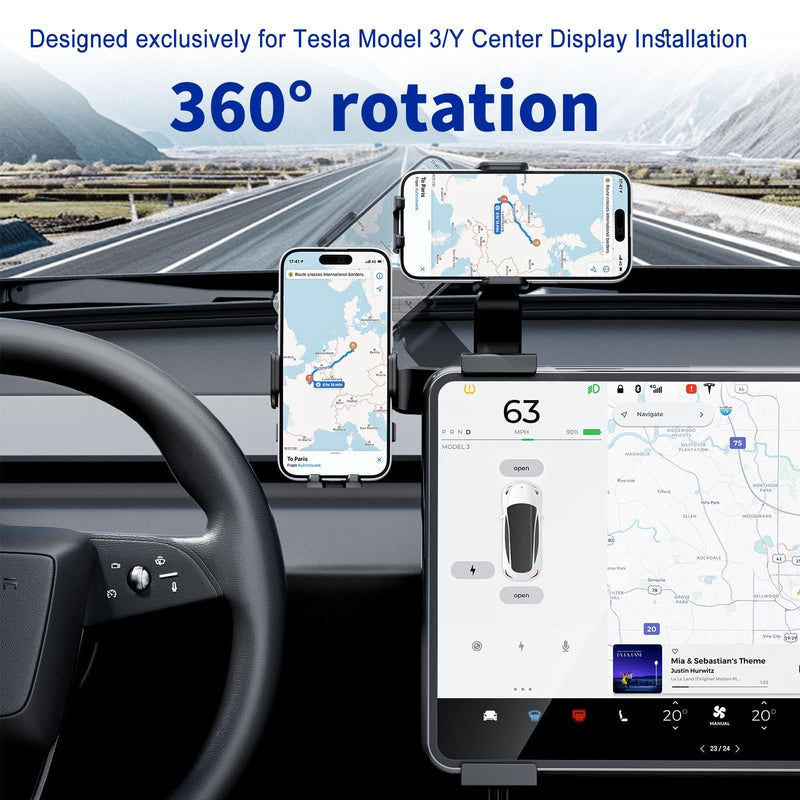 Adjustable Tesla Phone Mount Car Phone Holder for Model 3 and Model Y, No Glue Required,Center Console Display iPhone Holder, Touchscreen Phone Mount for Tesla Fits for All Phone(Black)