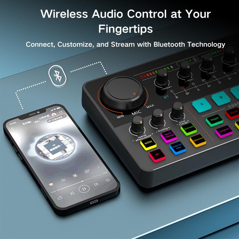 HOSONGIN Audio Interface for Beginners - Streaming Podcast Mixer with Pro-preamp, 48V Phantom Power, Voice Changer, Customizable Sound Effects, Noise Reduction for Podcasting, Gaming, Recording Sound-Card-P300