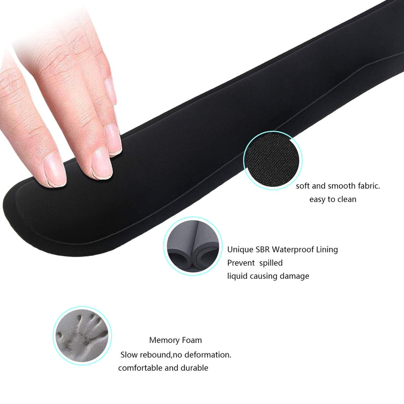 Wrist Rest for Computer Keyboard and Mouse Pad Support Memory Foam Set Easy Typing and Wrist Pain Relief Ergonomic Lightweight Anti-Skid Wrist Cushion for Office Gaming Laptop Mac (Black) Black
