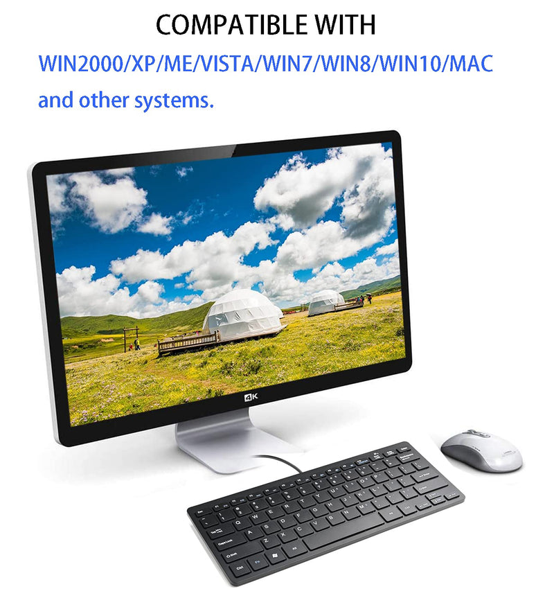 2021 Upgraded Powboro PC Computer Laptop Mini USB Wired Keyboard for Mac and Windows 78 Scissor Keys Small Super Thin Compact Multimedia Keyboard (Black) Black
