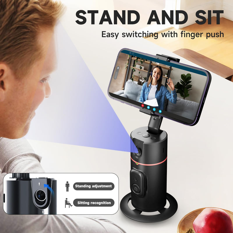 Auto Face Tracking Tripod - 360° Rotation Auto Tracking Phone Holder, No App, Phone Camera Mount with Remote and Gesture Control, Rechargeable Smart Shooting Holder for Video Recording (2 Lights) 1