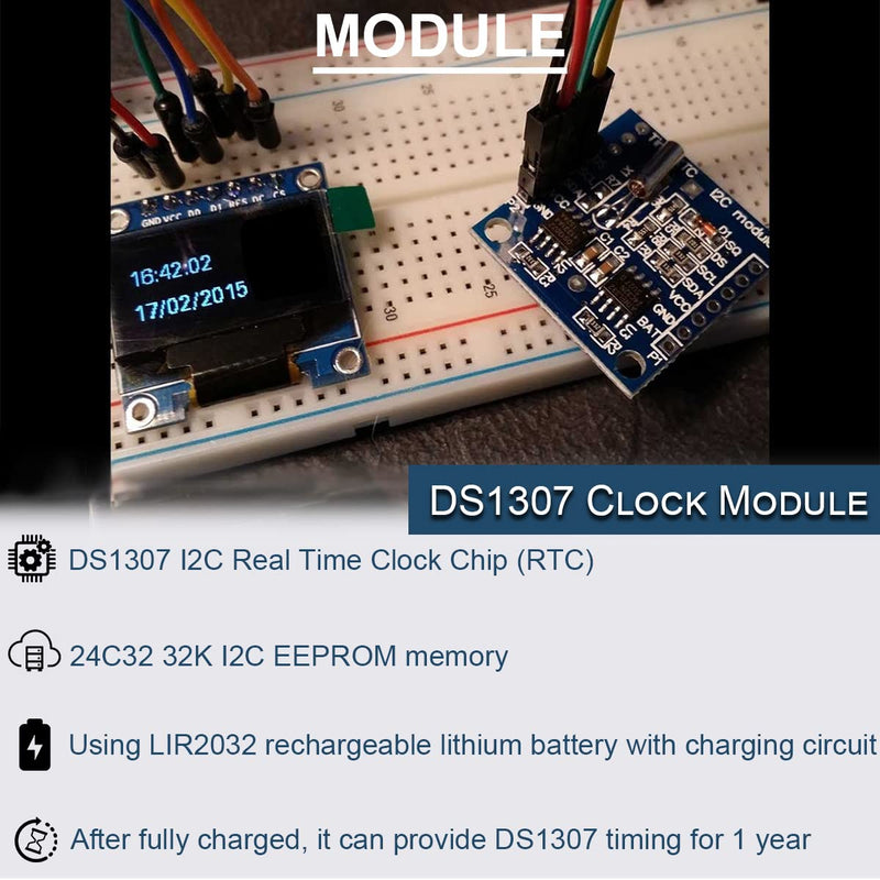 DAOKAI RTC I2C Module DS1307 AT24C32 Real Time Clock Module, High Precision 24C32 Memory Clock Module, Compatible with Arduino AVR PIC 51 ARM (5 Pieces)