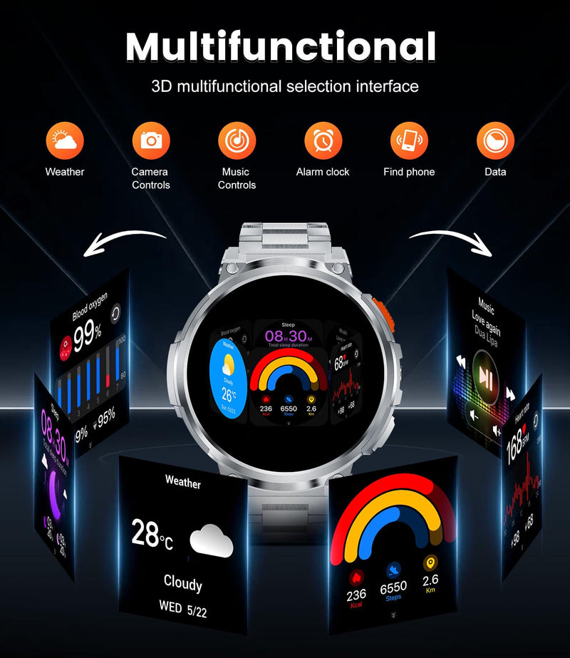 ESFOE 1.85" Large Screen Smart Watches for Men Compatible with iOS Android, LED Flashlight/730mAh Large Battery, Fitness Tracker with Heart Rate/Sleep Monitor/100+ Sports Mode, Bluetooth Call(Silver) Silver Style C