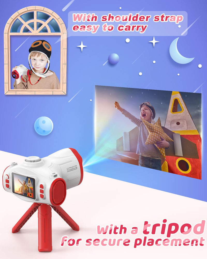 [AUSTRALIA] - Kids Camera, Camera for Kids with Projector, Offers Projection, 48MP Photography, 1080p Video Recording, Kids Digital Camera Christmas Birthday Gifts for Boys Girls Age 3+ (Red) Red 