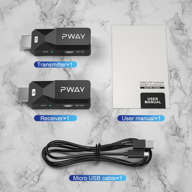 PWAY HDMI Extender 165ft Audio Video 1080P Over Cat5 Cat6 Ethernet Cable Transmit Lossless Signal HDMI Long Distance Extension Adapter 1080P 165ft
