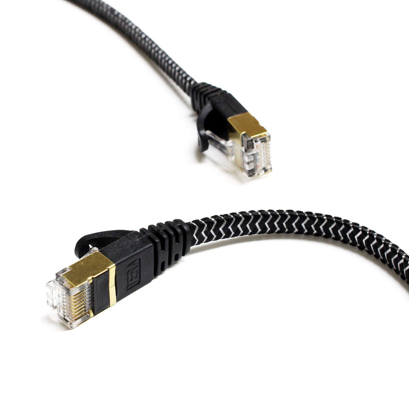 Tera Grand - 75FT - CAT7 10 Gigabit Ethernet Ultra Flat Patch Cable for Modem Router LAN Network - Braided Jacket, Gold Plated Shielded RJ45 Connectors, Faster Than CAT6a CAT6 CAT5e, Black & White 75 FT Black & White - Braided - Flat