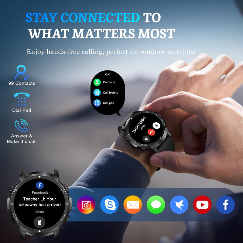 Smart Watch for Men- Bluetooth Call, 2025 Military Waterproof Fitness Sleep Tracker Watch with 110 Sports Modes, Smartwatch for Samsung Android iPhone iOS Compatible Black 1.39