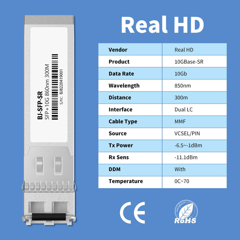 [4 Pack] 10G SFP+ LC Module, 10Gb 850nm Multimode SFP Transceivers, Up to 300 Meters, Plug and Play, Hot Pluggable, Durable Metal Casing 4-Pack