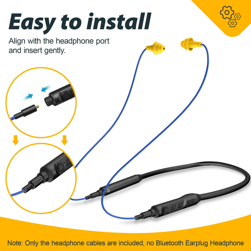 MIPEACE Bluetooth Earplug Headphones with 2 Replacement Earbud Cables - Neckband Ear Protection Work Earbuds, 29dB Noise Reduction Safety Headphones with 19+ Hour Battery for Lawn Mowing DIY.