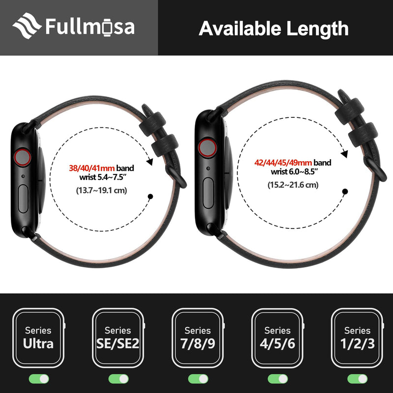 Fullmosa Compatible Stainless Steel Apple Watch Band 41mm/40mm/38mm Blue with Case & Compatible Leather Apple Watch Band 41mm/40mm/38mm,Black