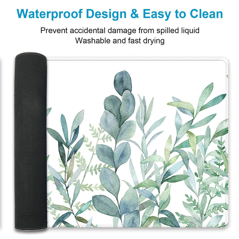 Extended Gaming Mouse Pad (35.4x15.7 inch 3mm Thick), iDonzon Soft Cute Extra Large XXL Waterproof Thicken Desk Mouse Keyboard Mat with Non-Slip Rubber Base & Stitched Edges, Green Plants