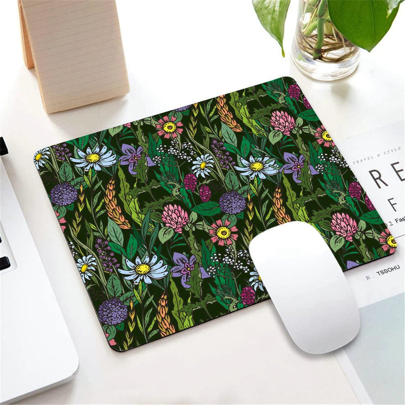 Wild Flowers Mouse Pad Green Mousepad Botanical Office Decor for Women Desk Accessories Floral Summer Mousepad Gift for Coworker Boss 9.5"x7.9"x0.12" Inch Wild Flowers