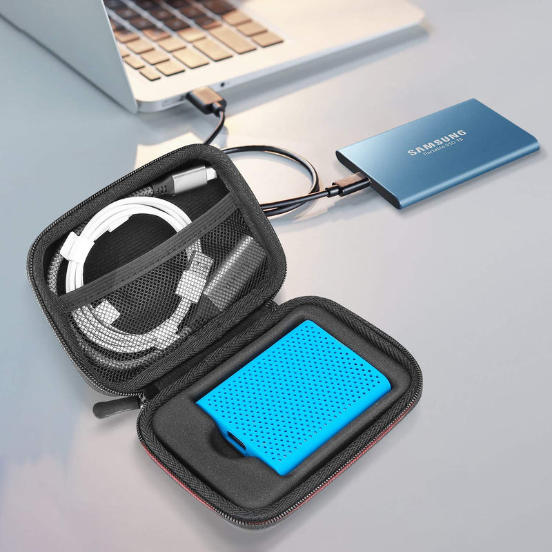 ProCase Shockproof Carrying Case + Silicone Cover Combo for Samsung T5 / T3 Portable 250GB 500GB 1TB 2TB SSD USB 3.1 External Solid State Drives, Protective Hard EVA Storage Case Bag -Black