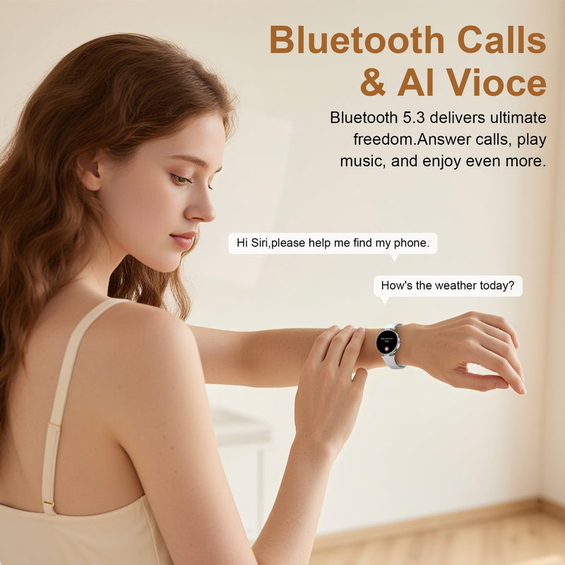 Smart Watch for Women, 1.19" AMOLED Touchscreen Fitness Watch（Calls/Notifications）3 Straps, 24H Heart Rate/Sleep Monitor/Female Cycle, 120+ Sports Modes, IP68 Waterproof Smartwatch for Android iPhone Silver