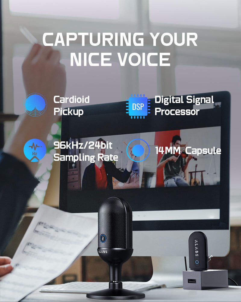 USB Wireless Cardioid Condenser Microphone for Podcast,Gaming and Home Office,100ft Signal Transmission Distance,Streaming Mic with LED Quick Mute Indicator and Noise Cancelling for PC,Mac
